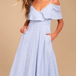 Lulu's Yacht Rock Off-the-Shoulder Midi Dress